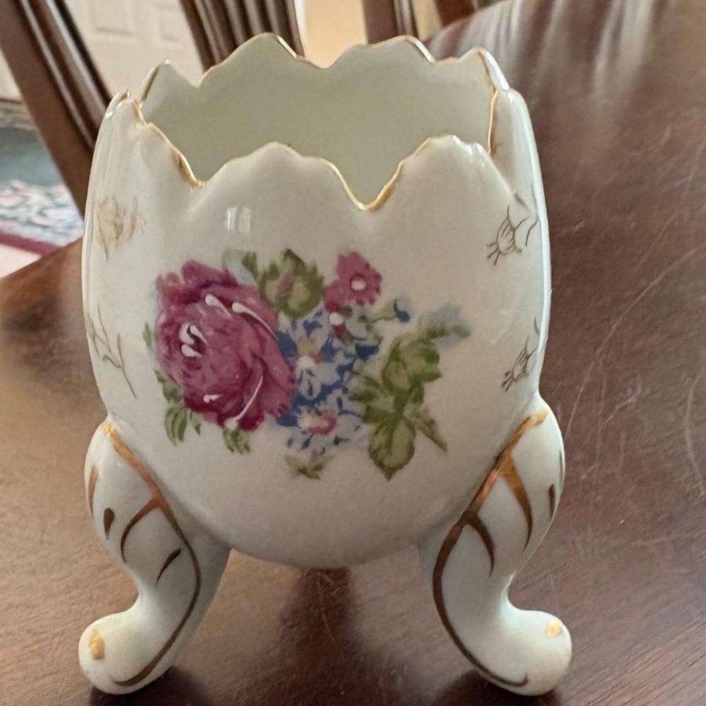 Vintage Napoware Egg Vase Handpainted with gold trim